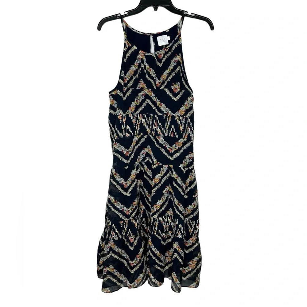 Anthropologie HD in Paris Rococo Sleeveless Midi Dress Navy Blue Floral Sz M EUC